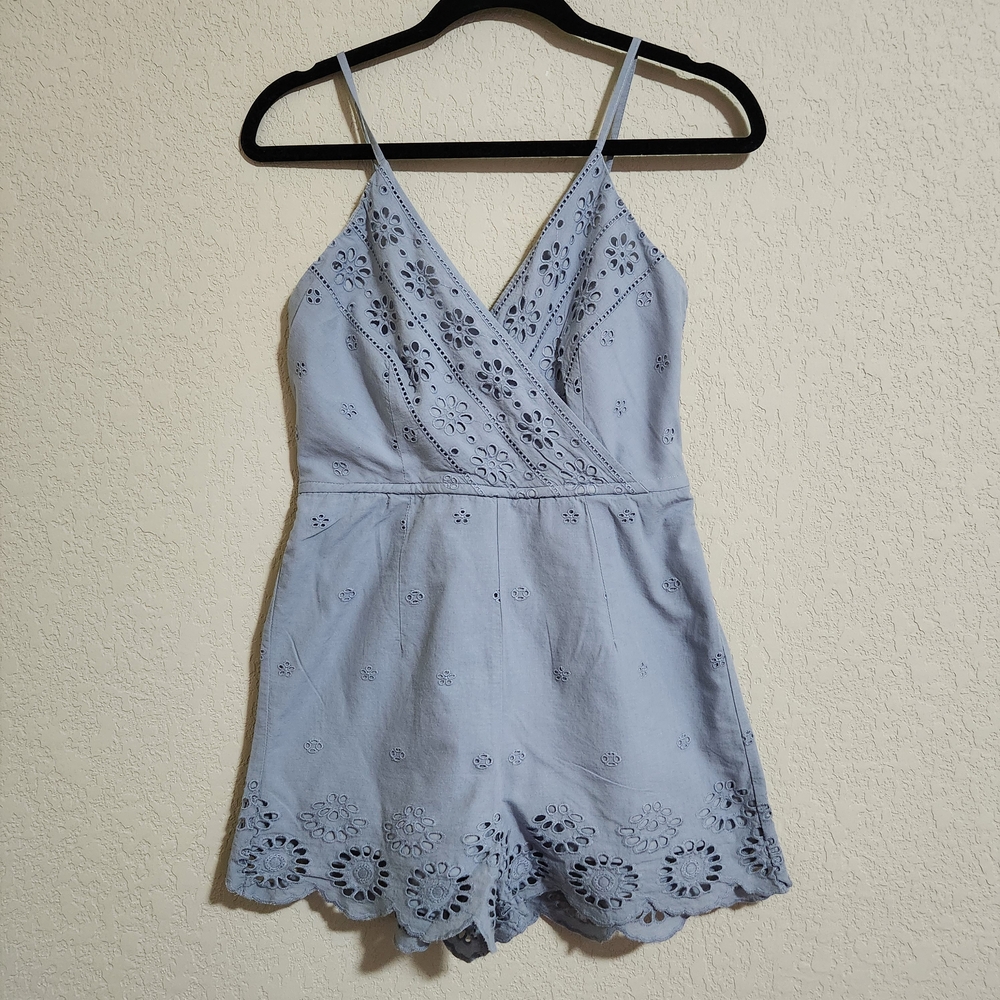 JAPNA 100% Cotton Intricate Eyelet Embroidery & Scallop Hemline Romper
